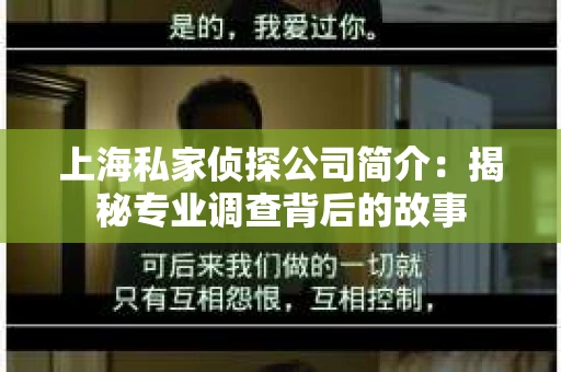 上海私家侦探公司简介：揭秘专业调查背后的故事