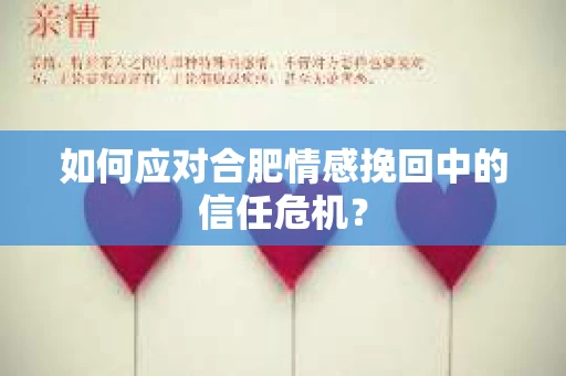 如何应对合肥情感挽回中的信任危机？